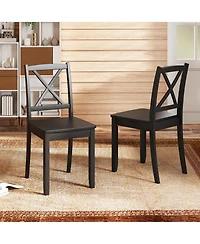 Gymax Dining Chair Set of 4 Kitchen Side Chairs With Rubber Wood Legs and Cross Back