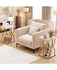 Slickblue Faux Marble Nightstand With Stylish Petal Metal Base