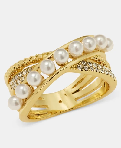 Charter Club Glass Pearl and Crystal Pave Ring, Macy's Exclusive