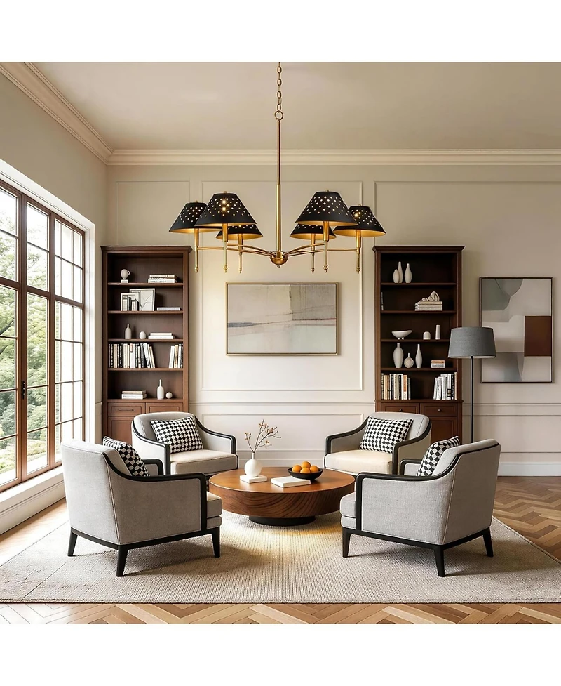 Tribesigns 6-Light Chandelier with Matte Lampshade, 35" Farmhouse Height Adjustable Pendant Light Fixture