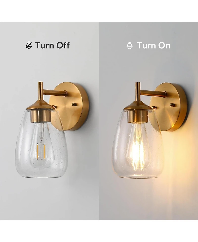 Tribesigns 1-Light Gold Bathroom Light Fixtures, Modern Wall Lights with Clear Glass Shades.Lamp for Mirror, Bedroom, Living Room,Cabinet (Set of 2)