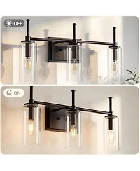 Tribesigns 3-Light Bathroom Vanity Light Fixture, Modern Wall Sconce with Clear Glass Shades.Industrial Vanity Lighting for Bathroom(E12 Base)