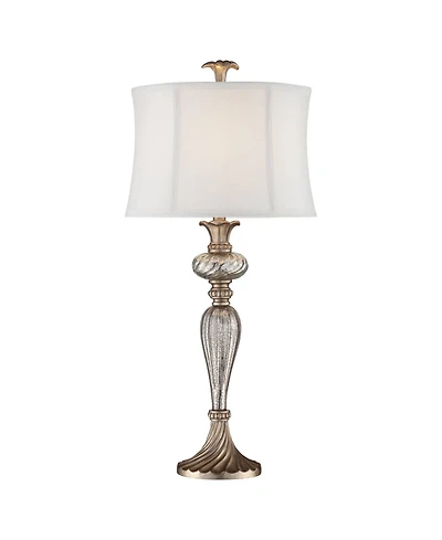 Regency Hill Traditional Table Lamp with Usb Charging Port 32.75" Tall Mercury Glass Drum Shade for Living Room Bedroom House Bedside
