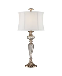 Regency Hill Traditional Table Lamp with Usb Charging Port 32.75" Tall Mercury Glass Drum Shade for Living Room Bedroom House Bedside