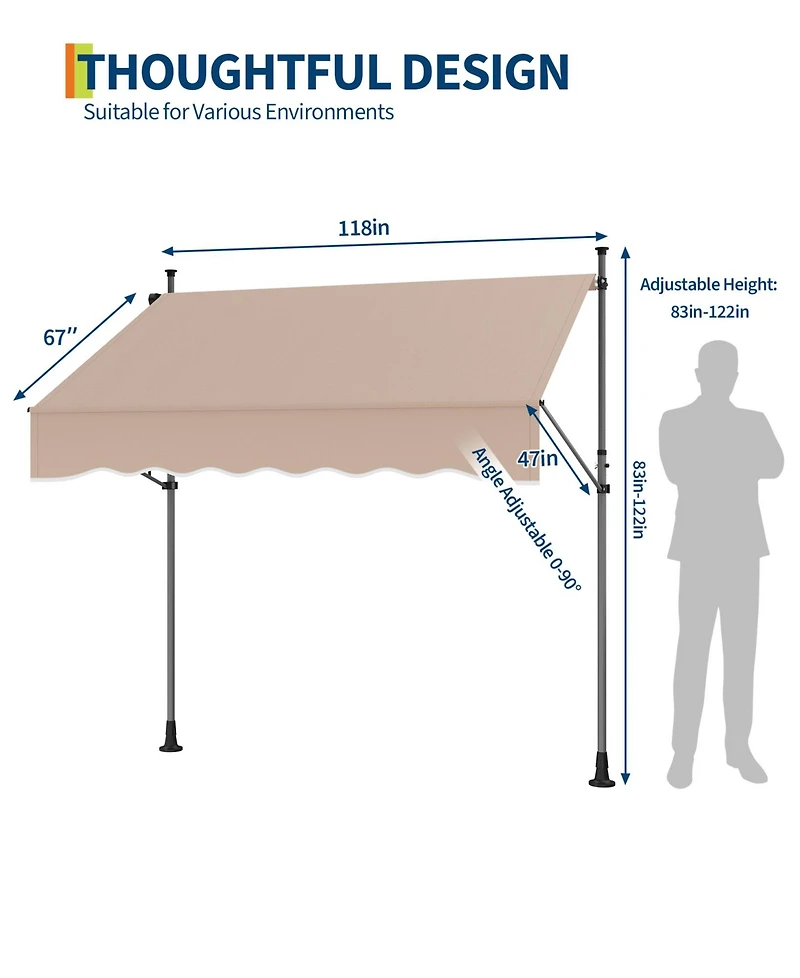 gaomon Outdoor Sunshade Shelter, Manual Patio Retractable Awning