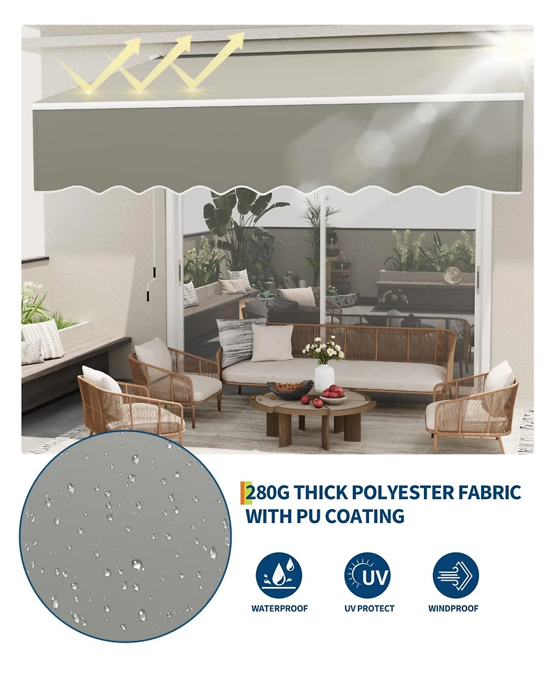 gaomon 13'x10 inches Retractable Waterproof Patio Awning, Sun Shade Awning with Manual Crank Handle