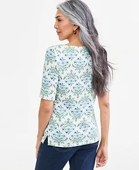 Style & Co Women's Printed Boat-Neck Elbow-Sleeve Top, Macy's Exclusive