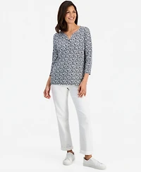 Style & Co Women's Printed 3/4-Sleeve Henley Top, Macy's Exclusive