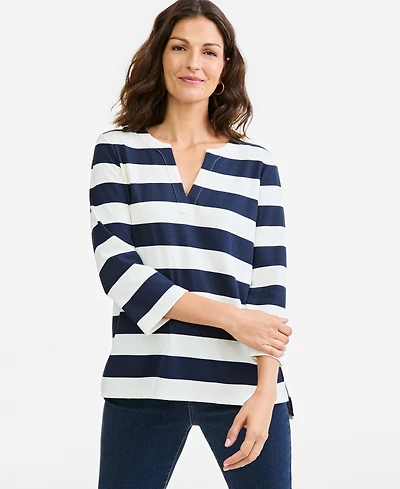 Style & Co Women's Printed 3/4-Sleeve Split-Neck Tunic, Macy's Exclusive