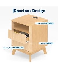 homfan Fluted Nightstand with Charging Station
