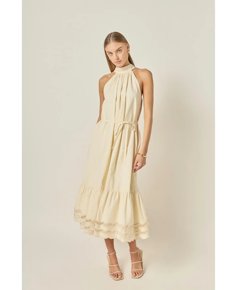 English Factory Women's Embroidered Halter Neck Midi Dress