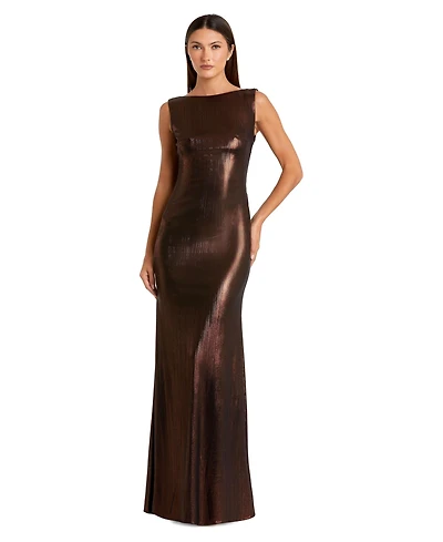 Mac Duggal Petite Metallic Column Evening Gown with Elegant