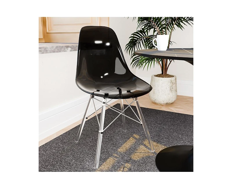 LeisureMod Cresco Modern Molded Dining Chair, Chrome-Plated Eiffel Base and Acrylic Support Legs Ergonomic Curved Seat Accent Side Chair