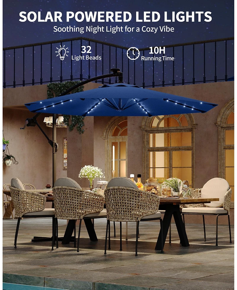 gaomon 10Feet Uv-Resistant Offset Patio Umbrella with Solar Led Lights for Backyard, Poolside