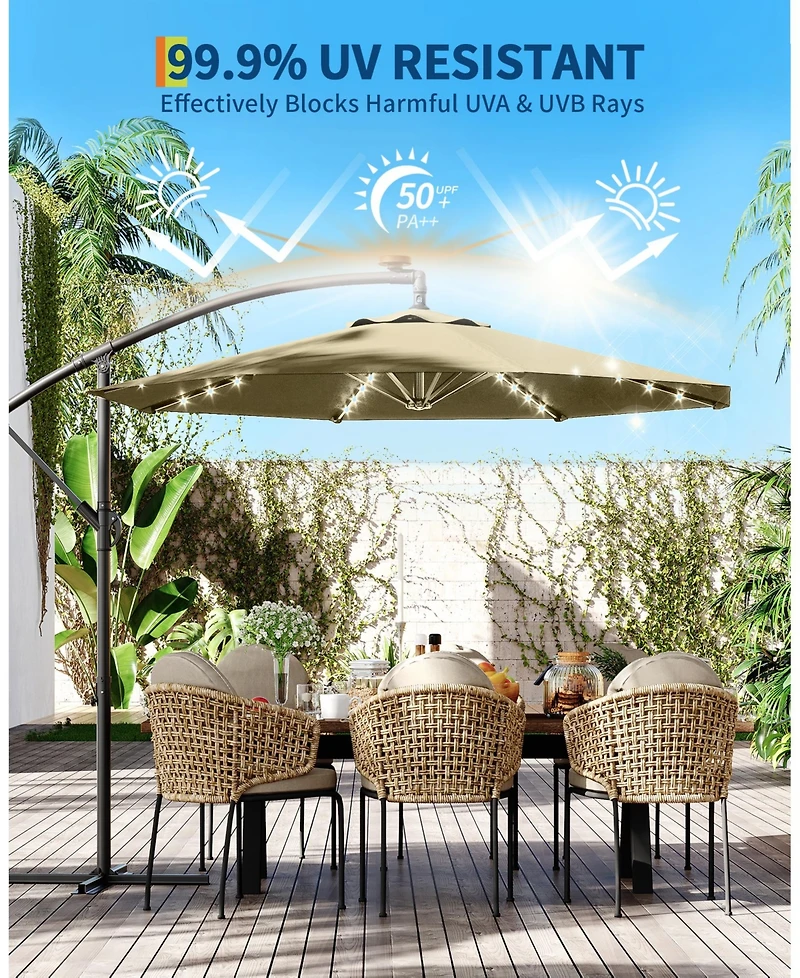 gaomon 10Feet Uv-Resistant Offset Patio Umbrella with Solar Led Lights for Backyard