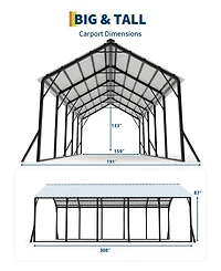 homfan Heavy Duty Carport, Galvanized Steel Frame with Vertical Profile Metal Roof, Vehicle Parking Shelter