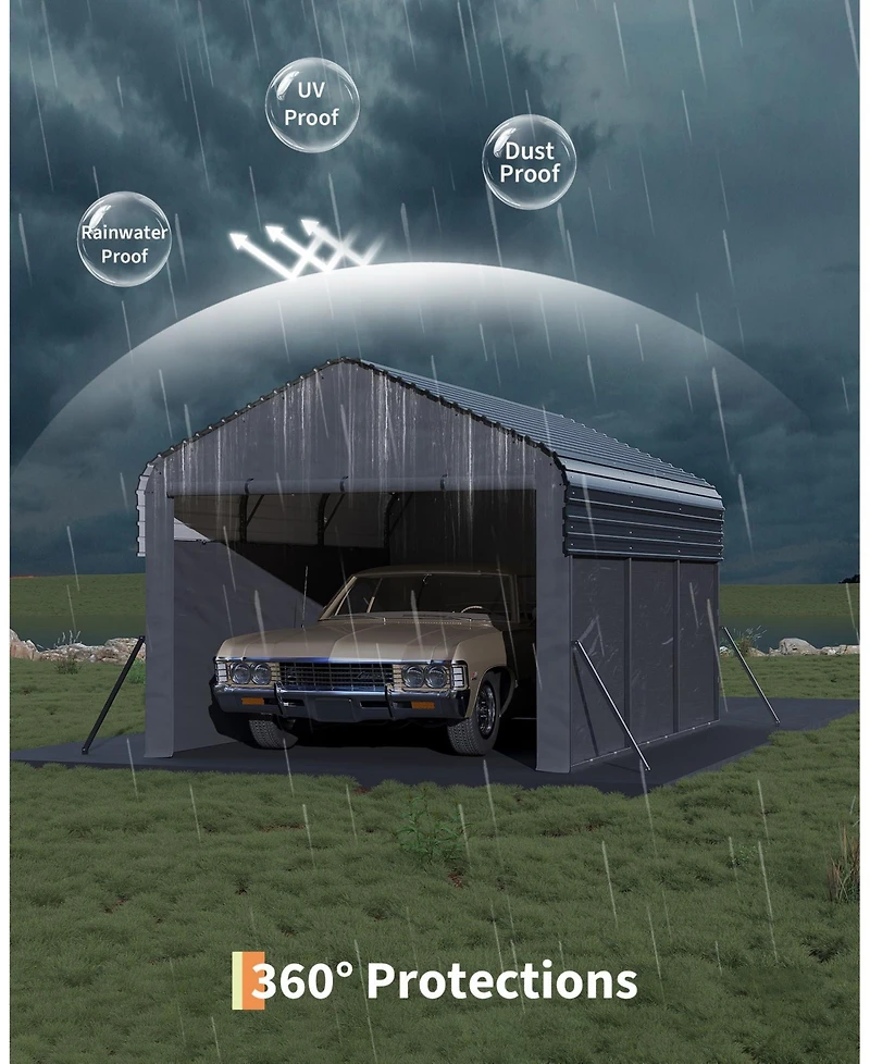 homfan Heavy Duty Carport, Galvanized Steel Frame with Painted Steel Pitched Roof, Vehicle Parking Shelter