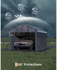 homfan Heavy Duty Carport, Galvanized Steel Frame with Painted Steel Pitched Roof, Vehicle Parking Shelter