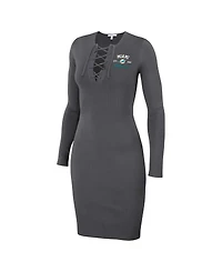 Wear by Erin Andrews Women's Charcoal Miami Dolphins Lace Up Long Sleeve Dress