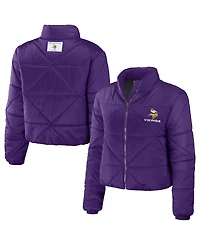 Wear by Erin Andrews Women's Purple Minnesota Vikings Cropped Puffer Full-Zip Jacket