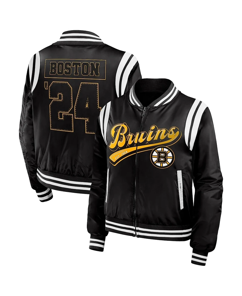 Wear by Erin Andrews Women's Black Boston Bruins Baller Full-Zip Bomber Jacket