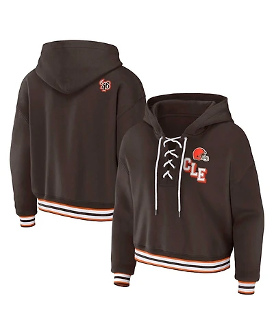 Wear by Erin Andrews Women's Brown Cleveland Browns Plus Lace-Up Pullover Hoodie