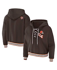 Wear by Erin Andrews Women's Brown Cleveland Browns Plus Lace-Up Pullover Hoodie