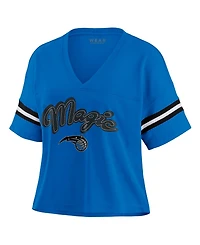 Wear by Erin Andrews Women's Blue Orlando Magic Plus Color Block Boxy V-Neck T-Shirt