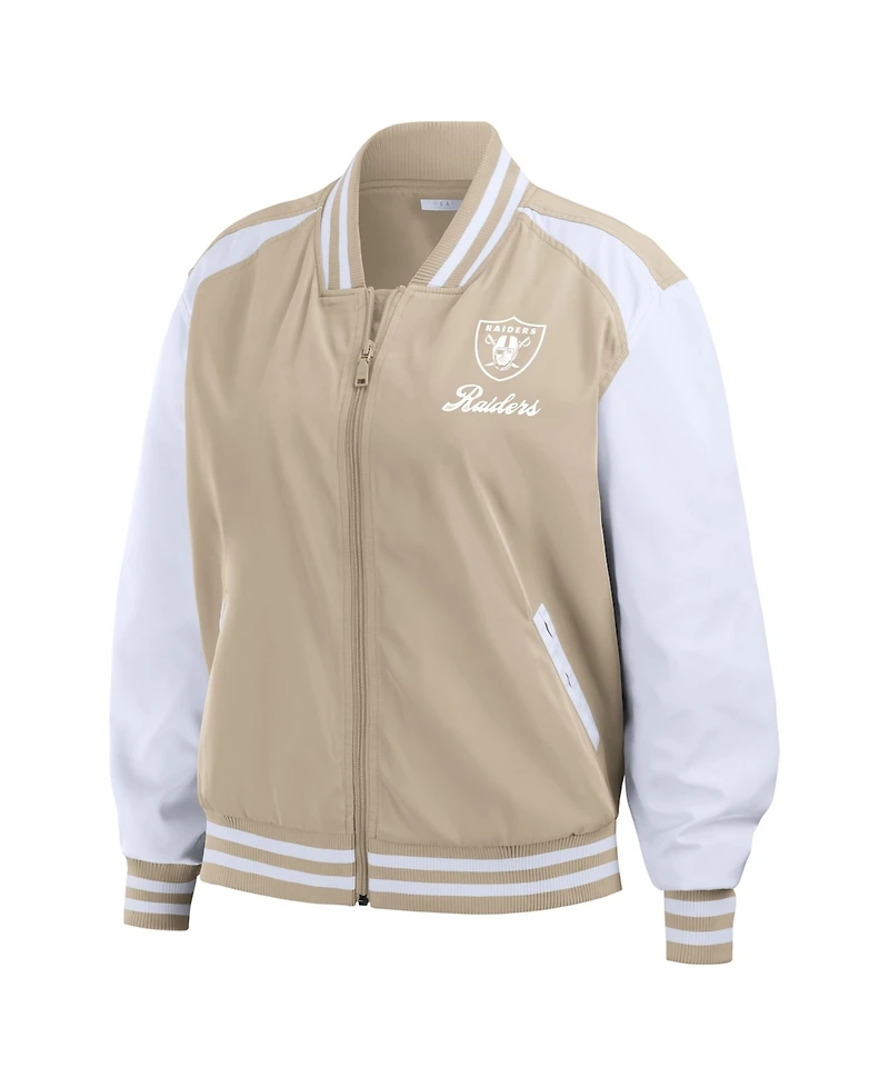 Wear by Erin Andrews Women's Tan Las Vegas Raiders Tonal Full-Zip Bomber Jacket