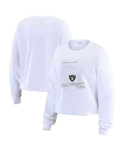 Wear by Erin Andrews Women's White Las Vegas Raiders Postcard Cropped Long Sleeve Top