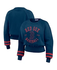 Wear by Erin Andrews Women's Navy Boston Red Sox Vintage Washed Cropped Pullover Sweatshirt