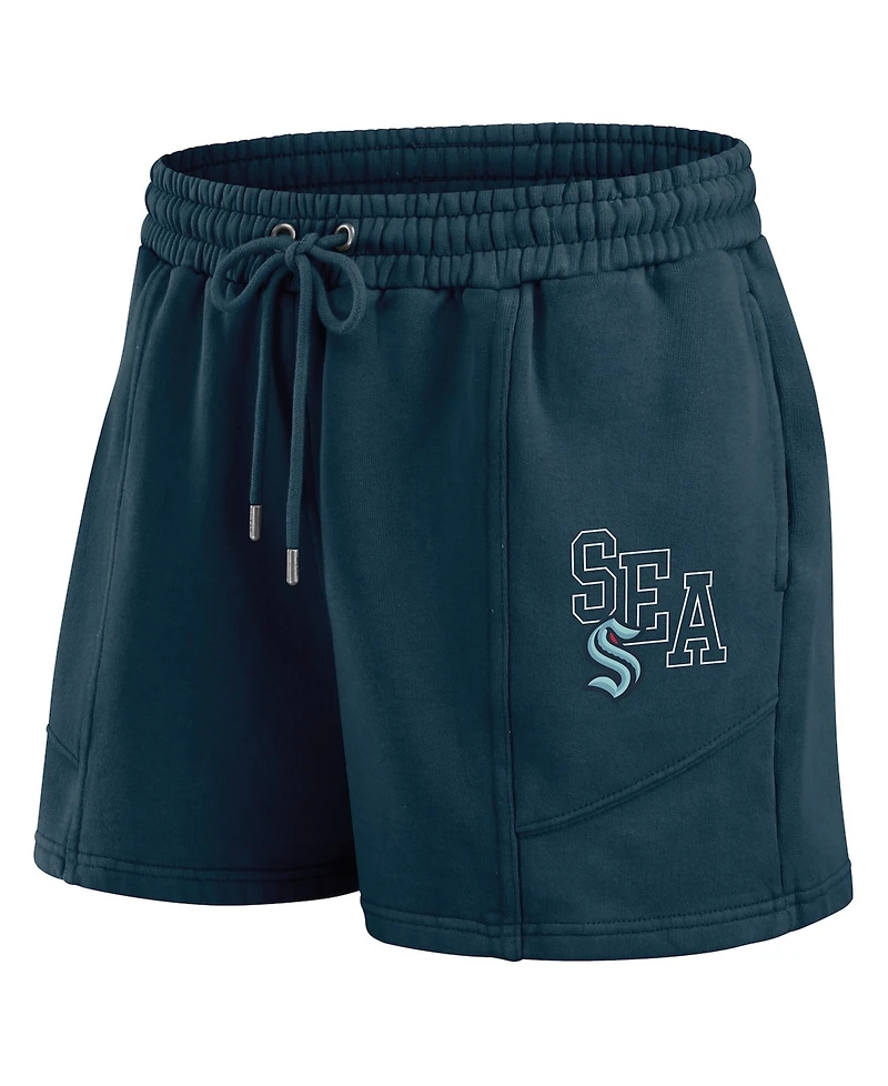 Wear by Erin Andrews Women's 2-Piece Deep Sea Blue Seattle Kraken Washed Fleece Sweatshirt & Shorts Lounge Set