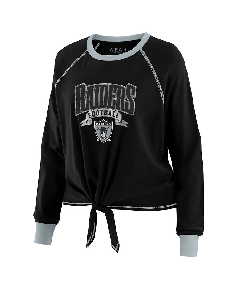 Wear by Erin Andrews Women's Black/Gray Las Vegas Raiders Tie-Front Long Sleeve Top