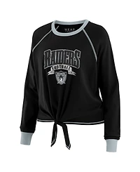 Wear by Erin Andrews Women's Black/Gray Las Vegas Raiders Tie-Front Long Sleeve Top