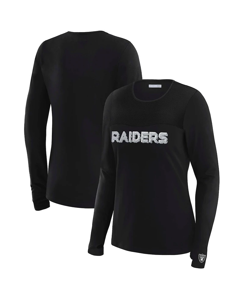 Wear by Erin Andrews Women's x Gracie Hunt Black Las Vegas Raiders Mesh Panel Long Sleeve T-Shirt
