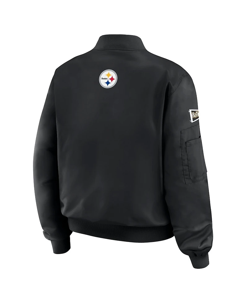 Wear by Erin Andrews Women's Black Pittsburgh Steelers Patch Full-Zip Bomber Jacket
