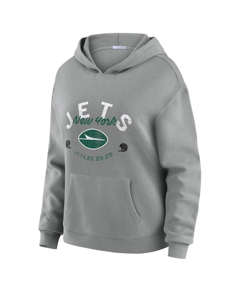 Wear by Erin Andrews Women's 2-Piece Gray New York Jets Waffle-Knit Long Sleeve Hooded Shirt & Pants Lounge Set