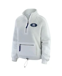 Wear by Erin Andrews Women's Gray New York Yankees Polar Fleece Quarter-Zip Jacket