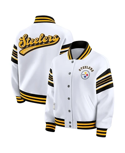 Wear by Erin Andrews Women's White Pittsburgh Steelers Plus Full-Snap Fleece Sweatshirt Jacket