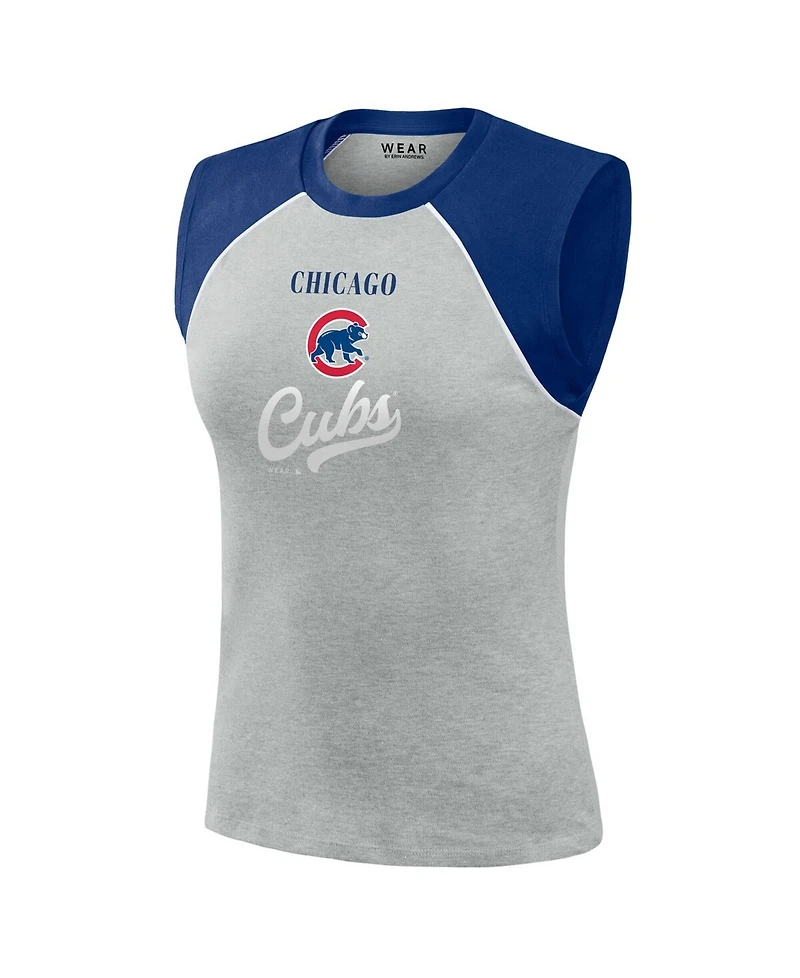 Wear by Erin Andrews Women's Heather Gray Chicago Cubs Cropped Raglan Tank Top