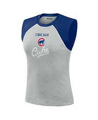 Wear by Erin Andrews Women's Heather Gray Chicago Cubs Cropped Raglan Tank Top