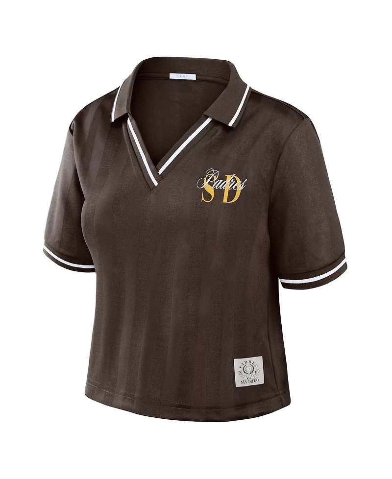 Wear by Erin Andrews Women's Brown San Diego Padres Cropped V-Neck Polo Shirt