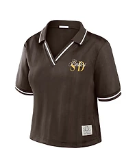 Wear by Erin Andrews Women's Brown San Diego Padres Cropped V-Neck Polo Shirt