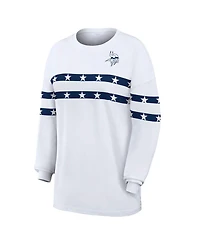 Wear by Erin Andrews Women's White Minnesota Vikings Americana Stripe Long Sleeve T-Shirt