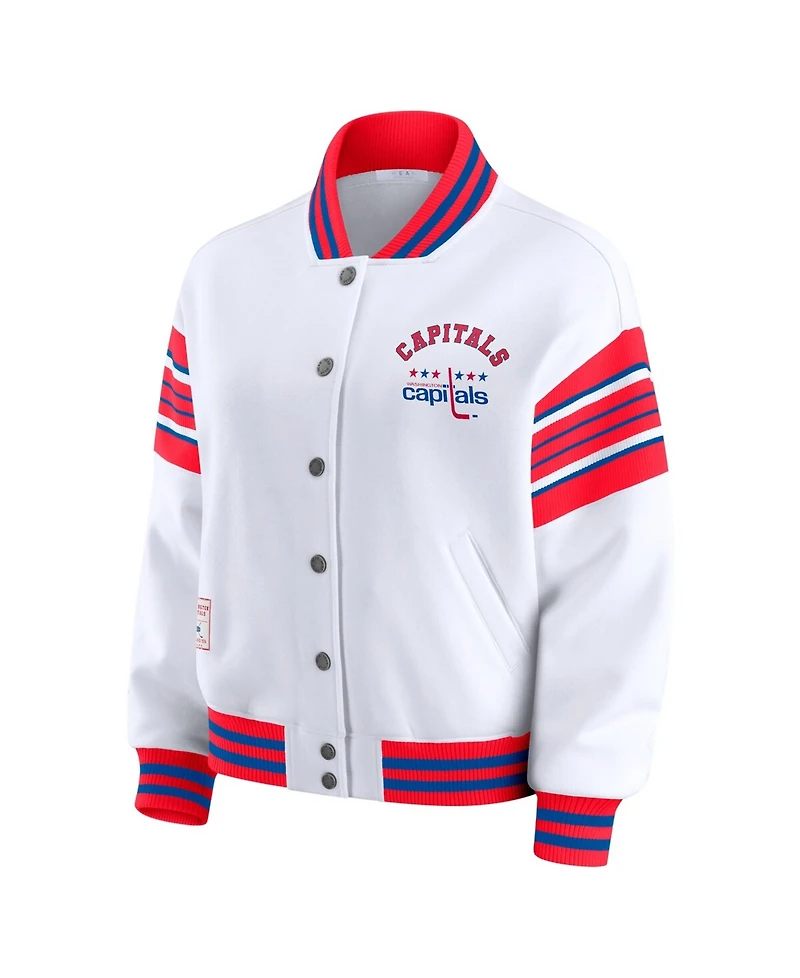 Wear by Erin Andrews Women's White/Red Washington Capitals Full-Snap Fleece Sweatshirt Jacket
