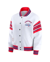 Wear by Erin Andrews Women's White/Red Washington Capitals Full-Snap Fleece Sweatshirt Jacket