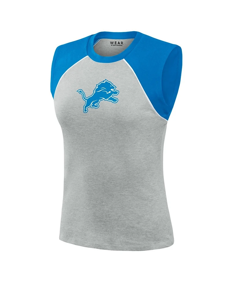 Wear by Erin Andrews Women's Gray Detroit Lions Cropped Raglan Tank Top