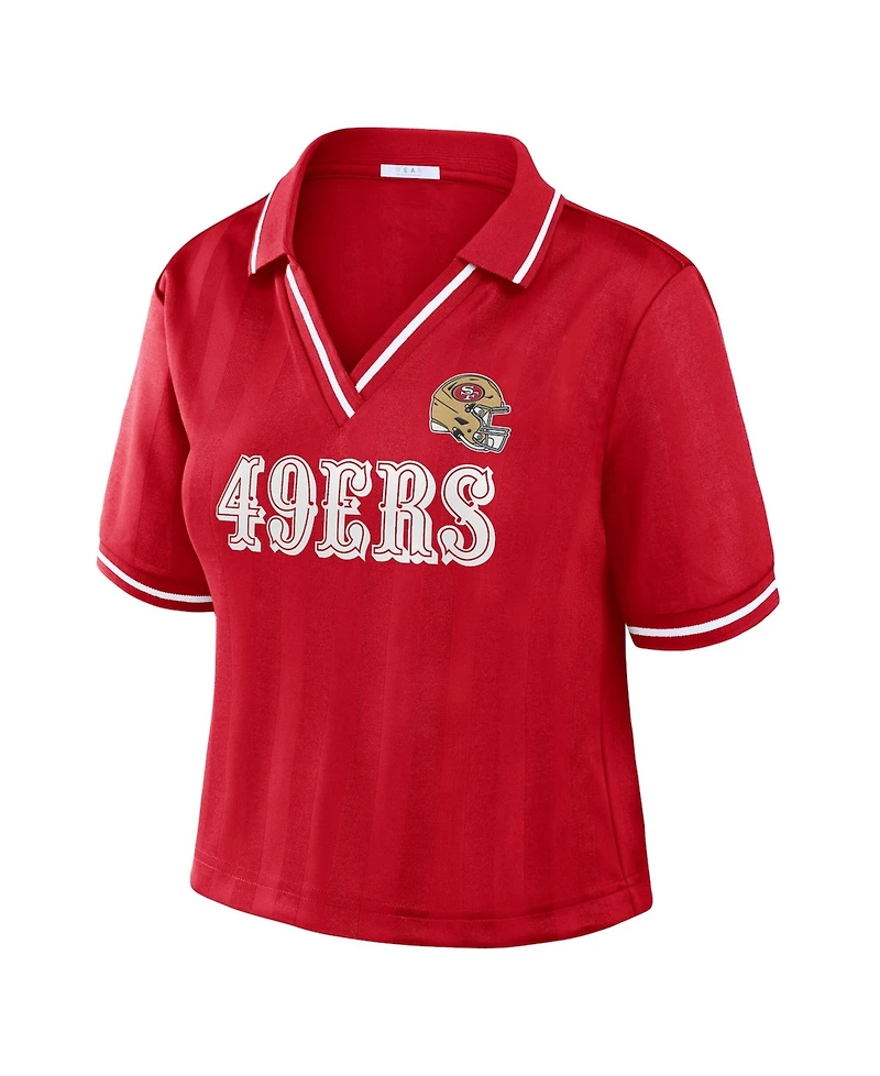 Wear by Erin Andrews Women's Scarlet San Francisco 49ers Cropped Jersey Polo Shirt