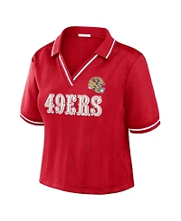 Wear by Erin Andrews Women's Scarlet San Francisco 49ers Cropped Jersey Polo Shirt