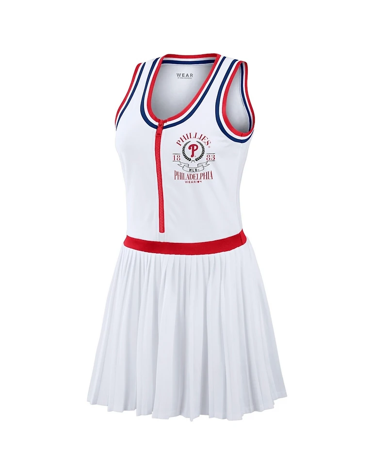 Wear by Erin Andrews Women's White Philadelphia Phillies Zip-Front Pleated Tri-Blend Scoop Neck Tank Dress